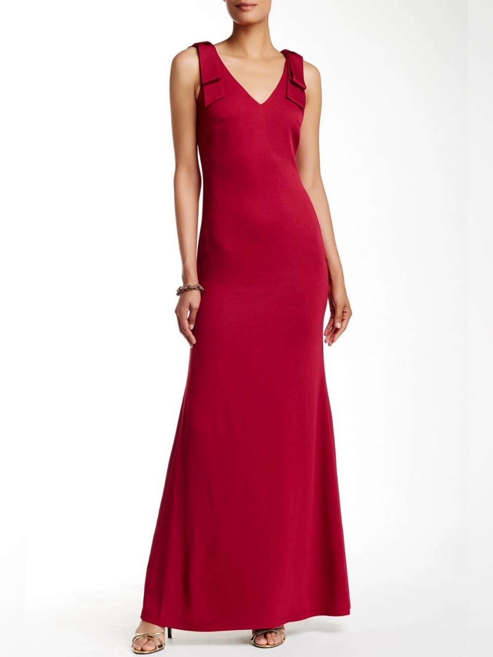 Nicole Miller Red V‑Neck Back Maxi Dress